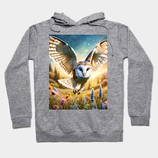 A beautiful Barn Owl flies over a wildflower meadow. Hoodie